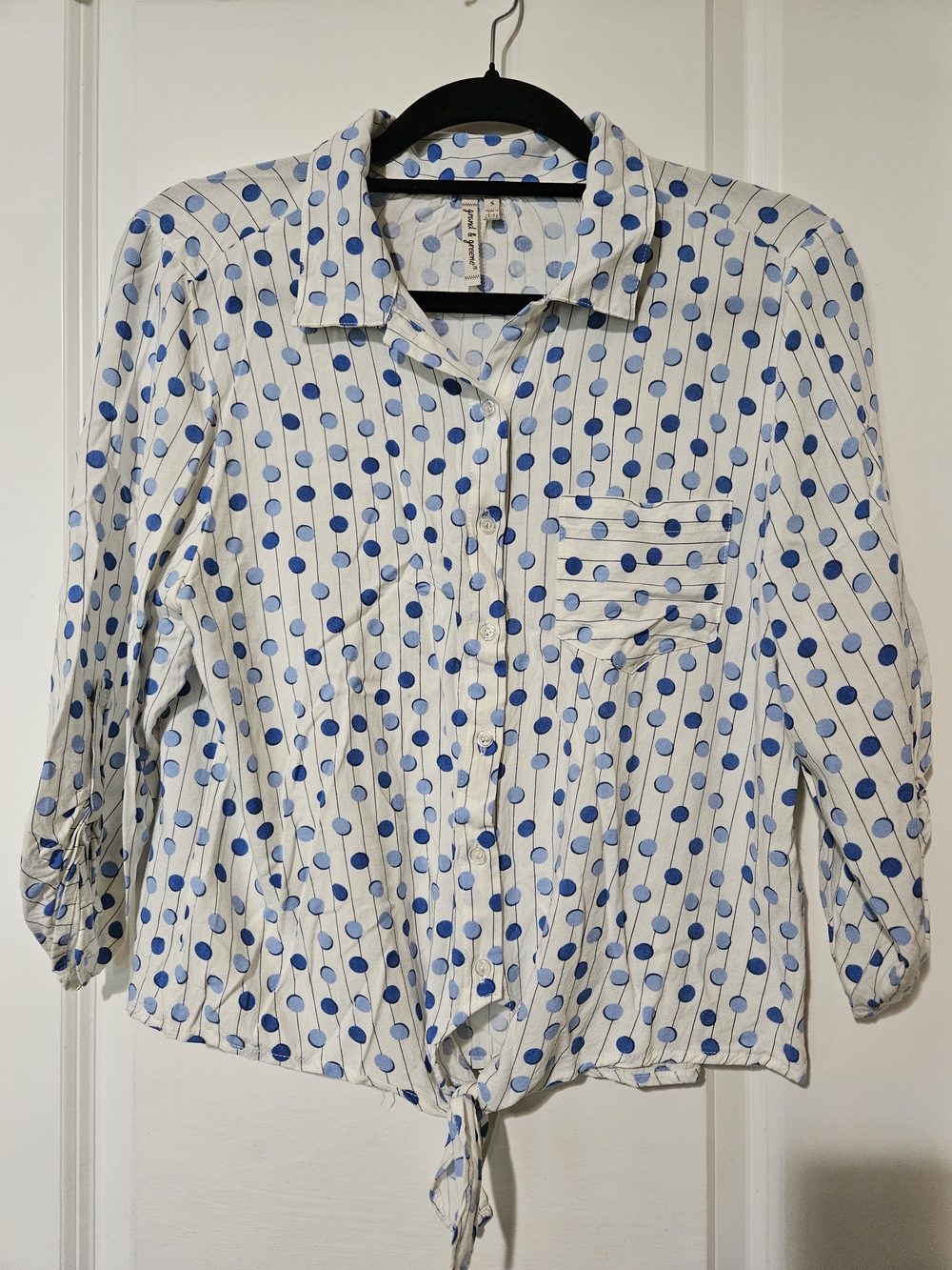 grand & greene White Button-Front Shirt with Blue Polka Dots